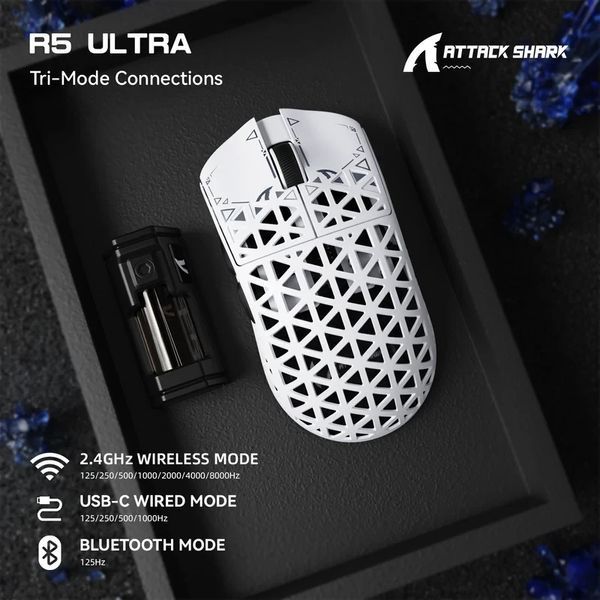 Бездротова мишка ATTACK SHARK R5 Ultra Карбонова 39g White 2345849812 фото