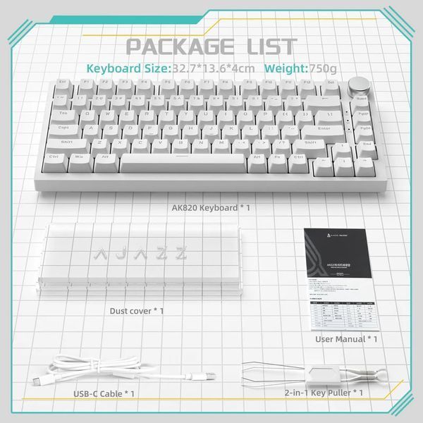 Клавіатура AJAZZ AK820 75% USB White and Grey AK820-B-G фото