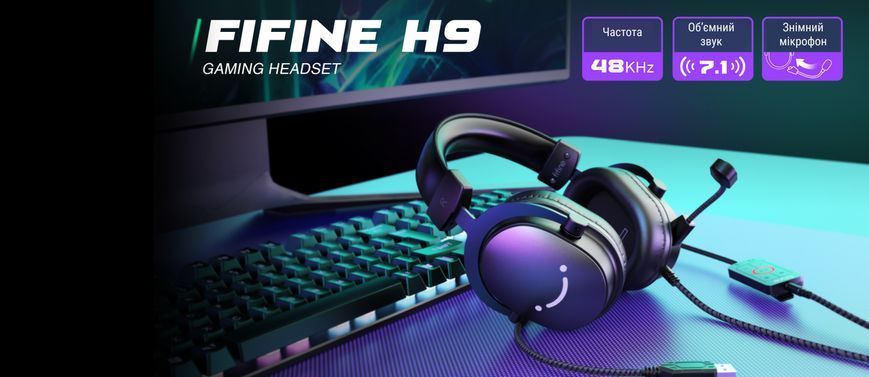 Ігрові навушники Fifine H9 7.1 Мікрофон USB 3.5 мм Black 1161 фото