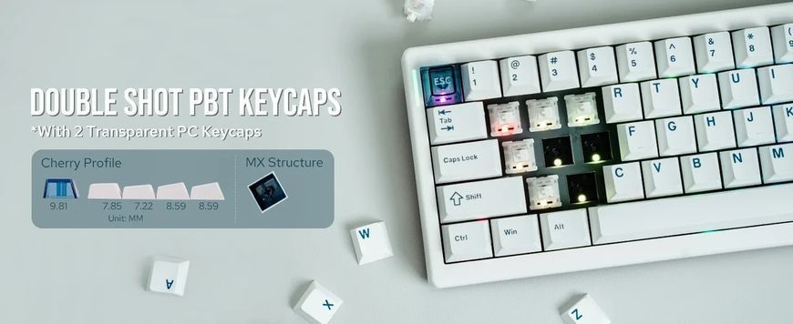 Бездротова клавіатура CIDOO QK61 White 60% RGB USB/2.4G/Bluetooth 11170 фото