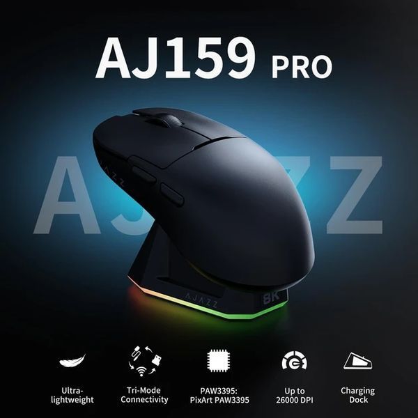 Бездротова миша Ajazz AJ159 PRO PAW3395 56g RGB Black 2345849812 фото