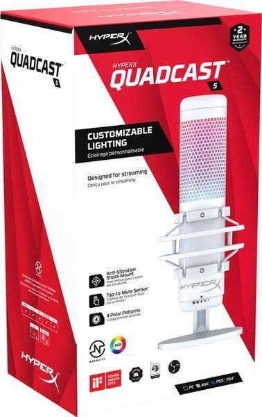Мікрофон HyperX QuadCast S White HX-MICQC-BK/4P5P6A фото