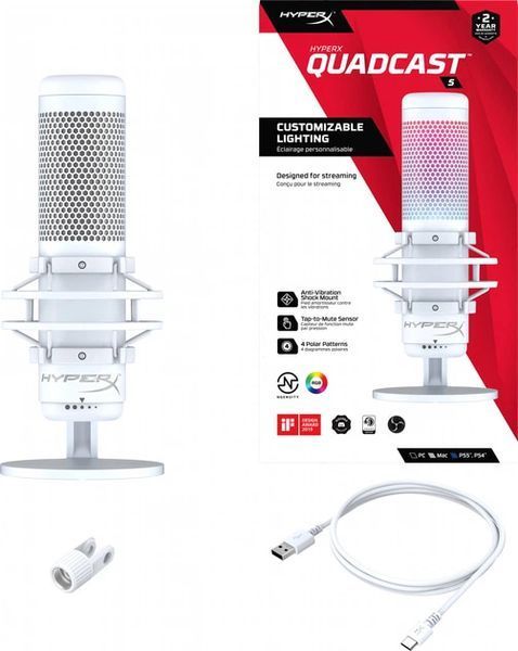 Мікрофон HyperX QuadCast S White HX-MICQC-BK/4P5P6A фото
