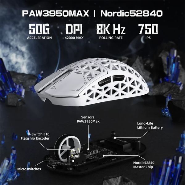 Бездротова мишка ATTACK SHARK R5 Ultra Карбонова PAW3950MAX, 42000 DPI, 8K White 2345849812 фото