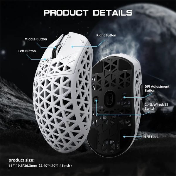 Бездротова мишка ATTACK SHARK R5 Ultra Карбонова PAW3950MAX, 42000 DPI, 8K White 2345849812 фото