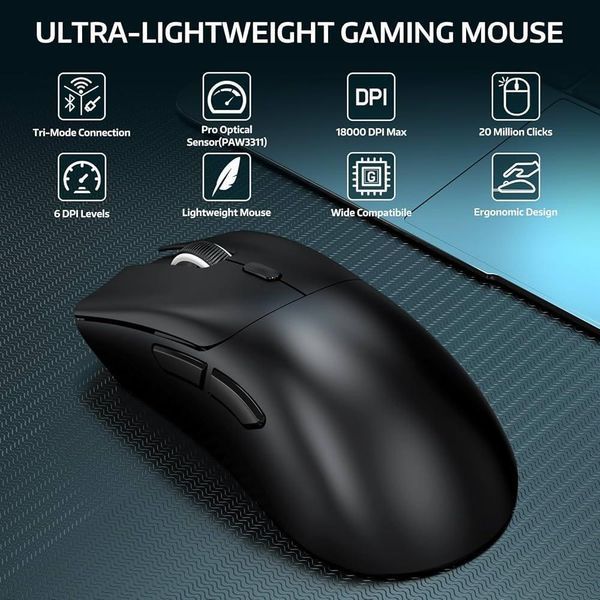 Миша бездротова ATTACK SHARK X11 63г PAW3311 Black 223211432 фото