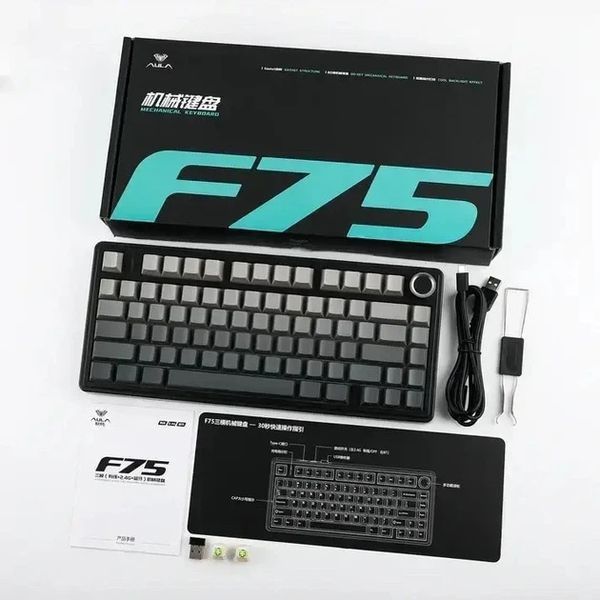 Бездротова клавіатура AULA F75 Pro RGB Reaper 75% USB/Bluetooth/2.4GHz Black  6948391202846 фото